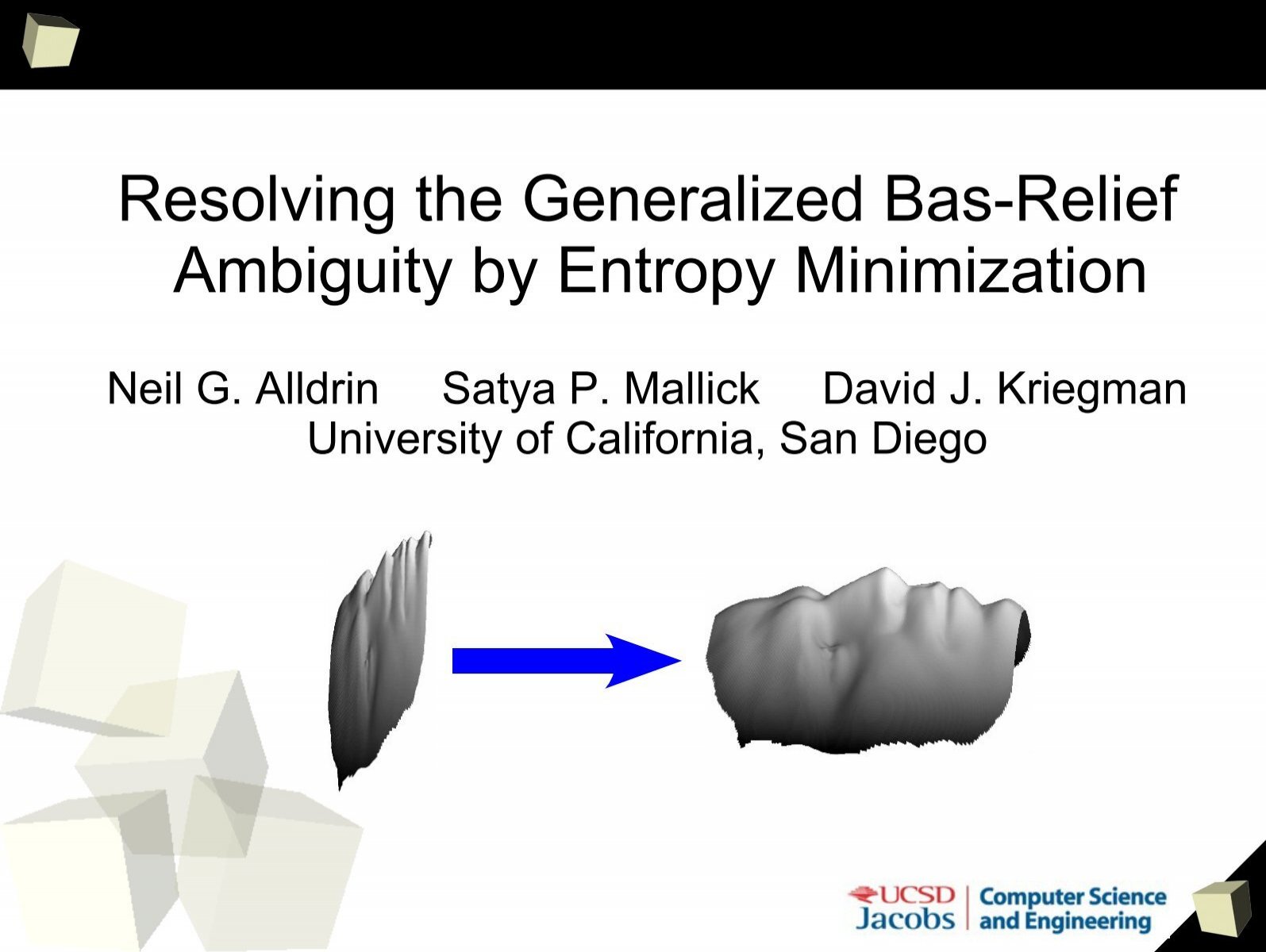 Resolving The Generalized Bas Relief Ambiguity By Entropy
