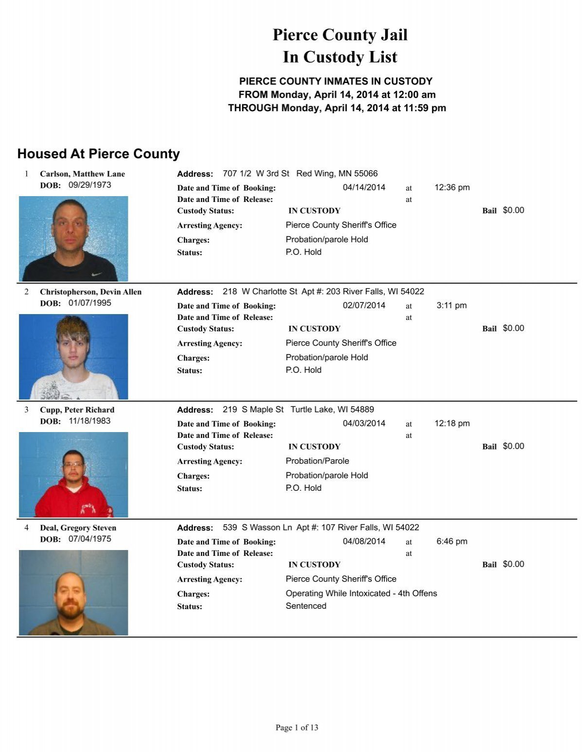 Pierce County Jail In Custody List