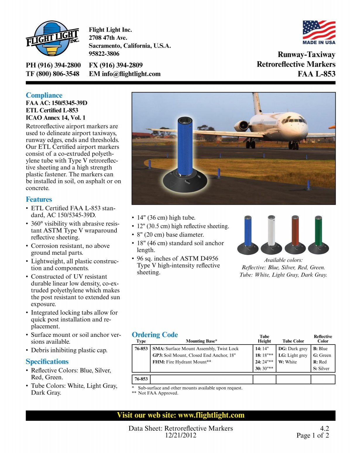 Runway Taxiway Retroreflective Markers FAA L-853 - Flight Light Inc.