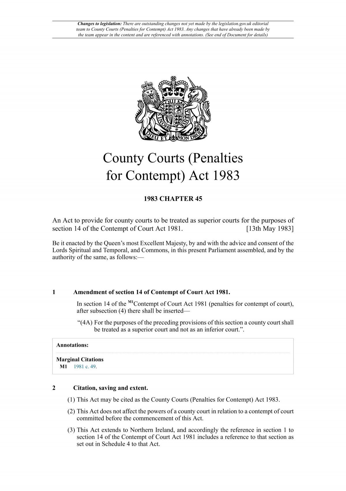 County Courts (Penalties for Contempt) Act 1983 MoneyClaimsUK