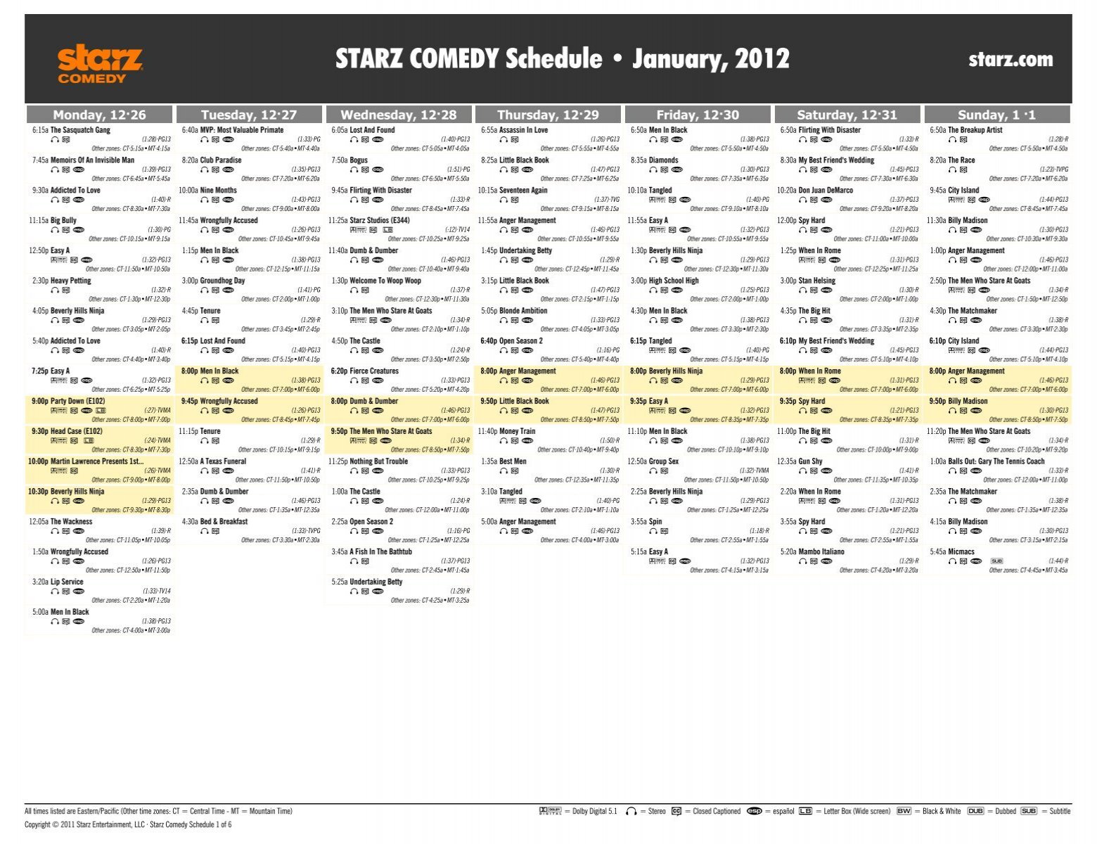 STARZ COMEDY Schedule - January, 2012