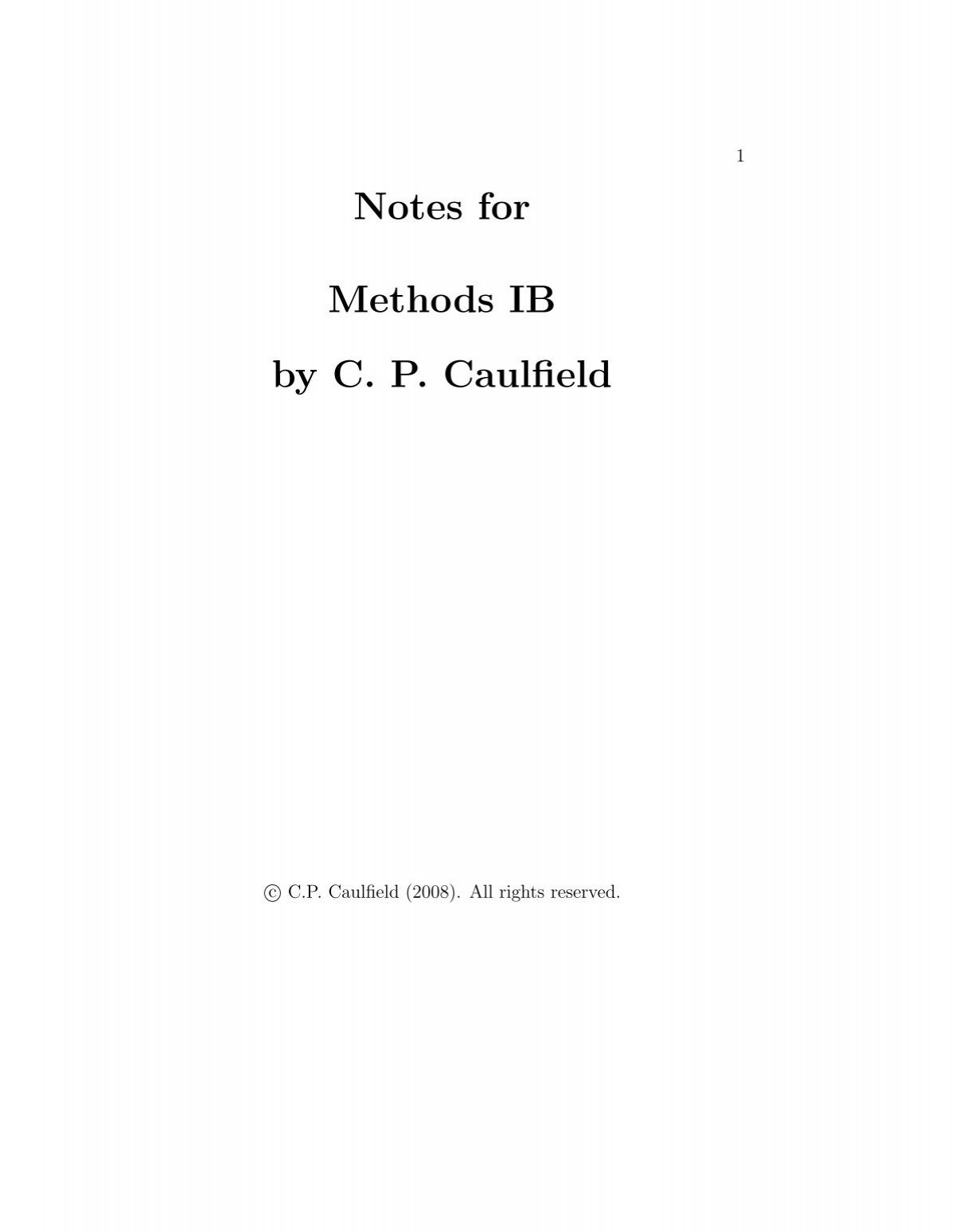 Notes For Methods Ib By C P Caulfield Users Deprecated Aims Ac Za