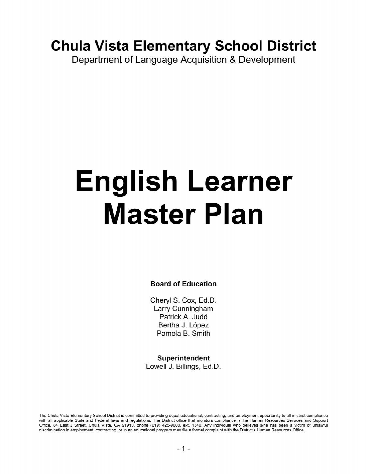 English Learner Master Plan - Chula Vista Elementary School District