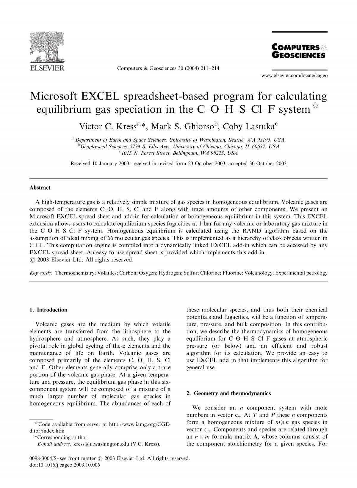 Microsoft Excel Spreadsheet Based Program For Calculating