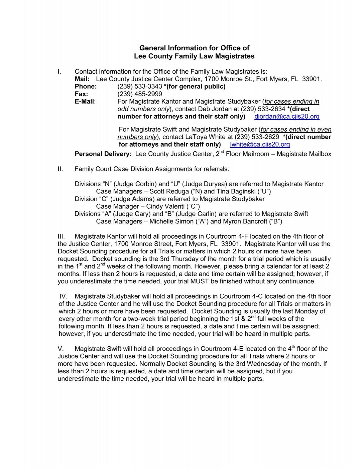 General Information for Office of Lee County Family Law Cjis20 org