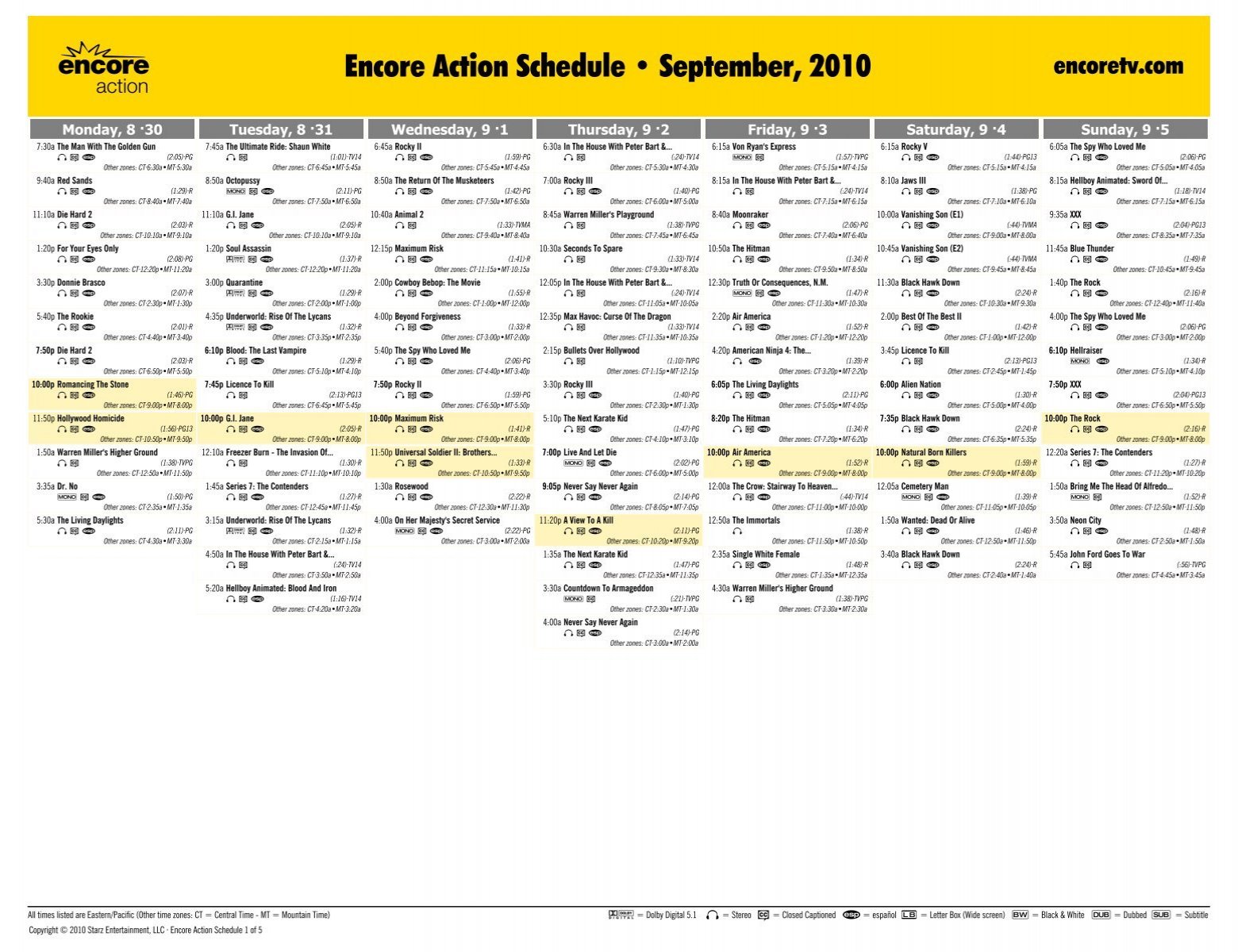 Encore Action Schedule - September, 2010 - Starz