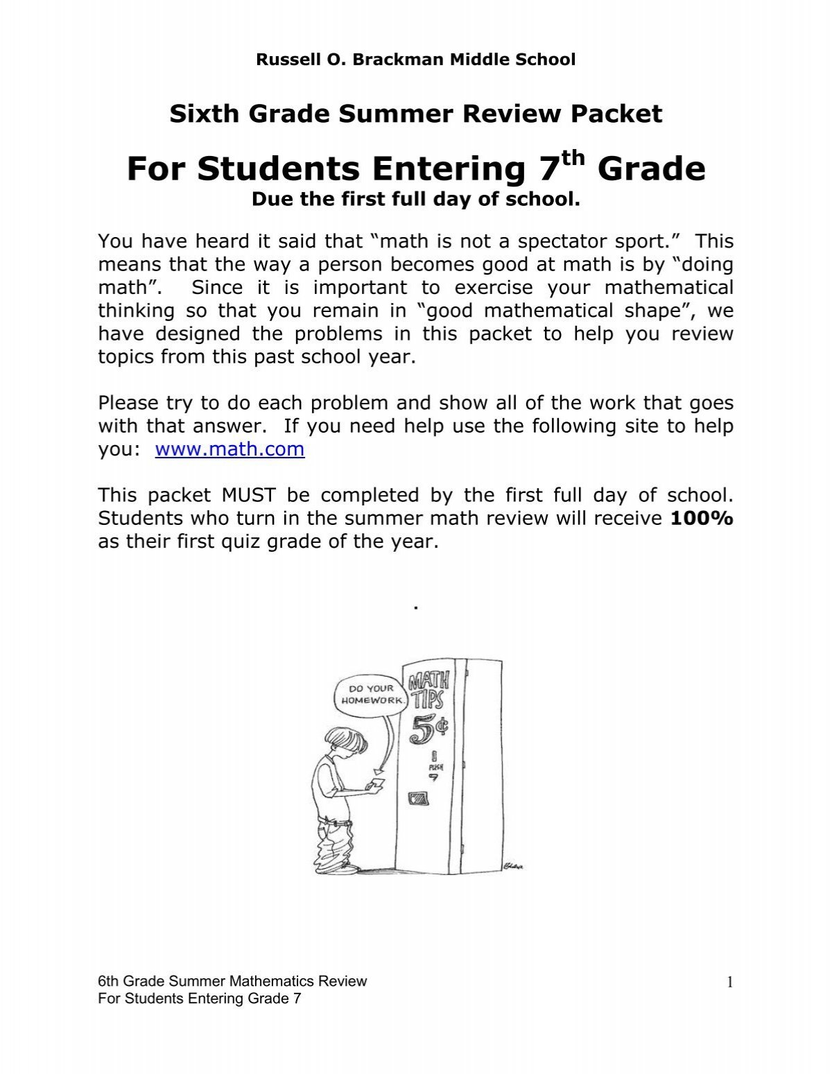 incoming 7th grade math packet