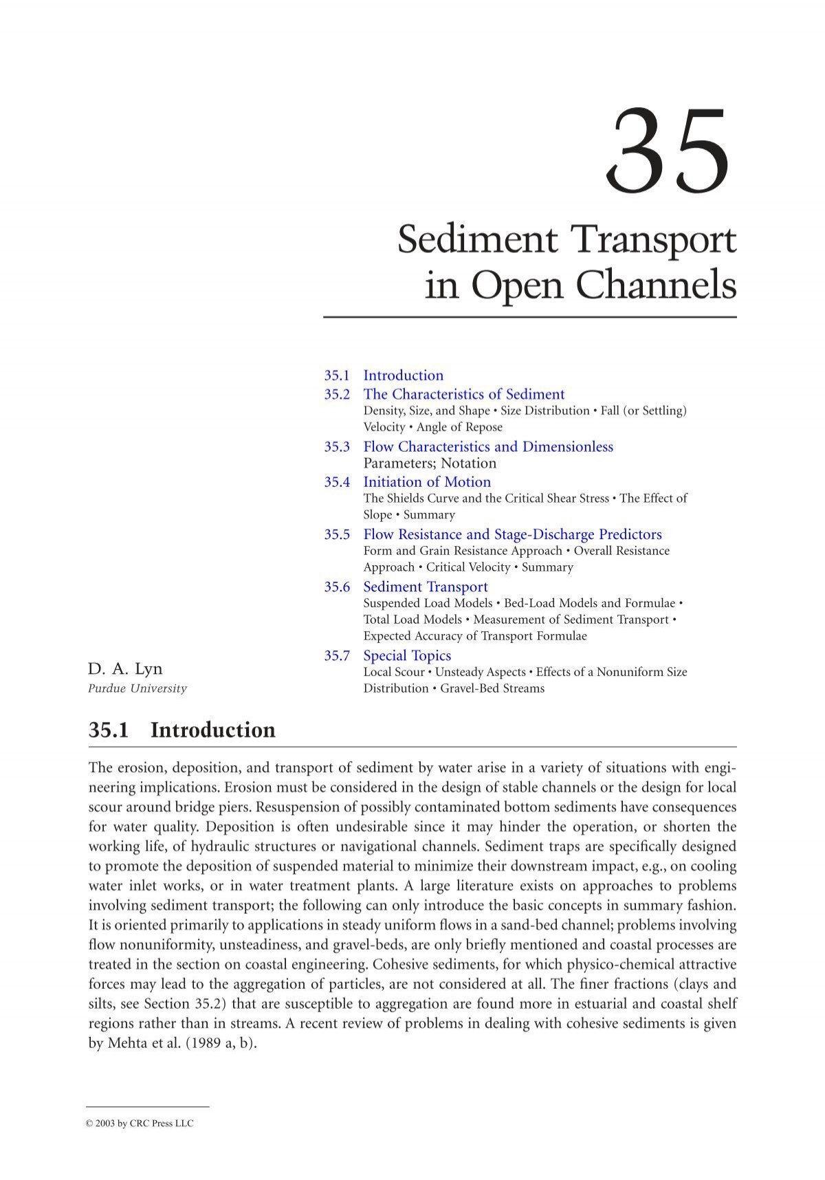 Chapter 35 Sediment Transport In Open Channels Free