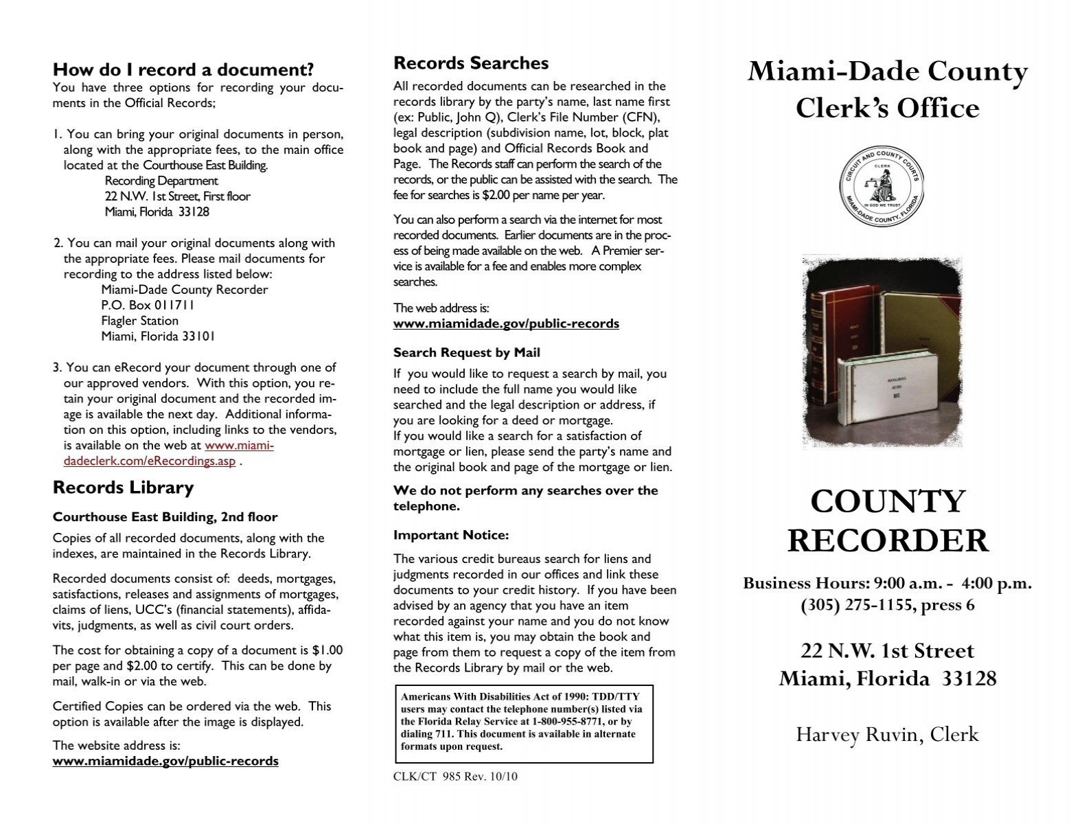 County Recorder Brochure Miami Dade County Clerk of Courts