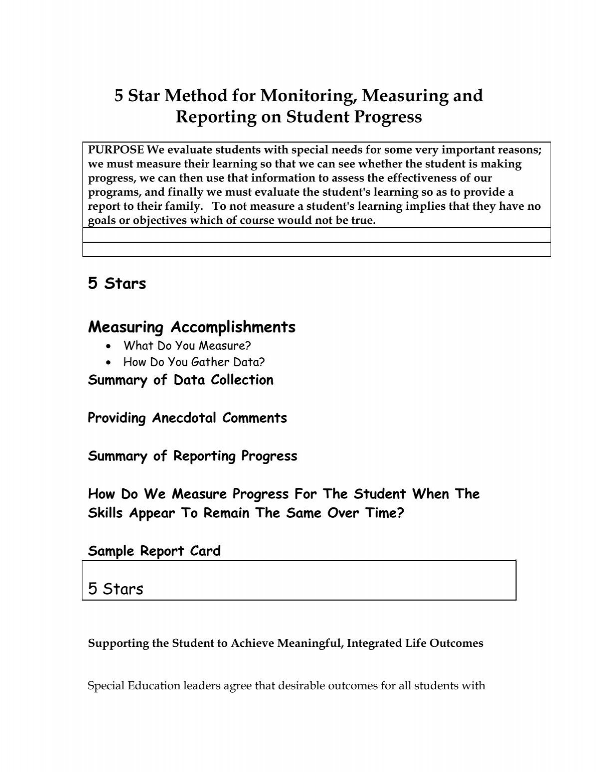 5 Star Method For Measuring & Reporting Student Progress