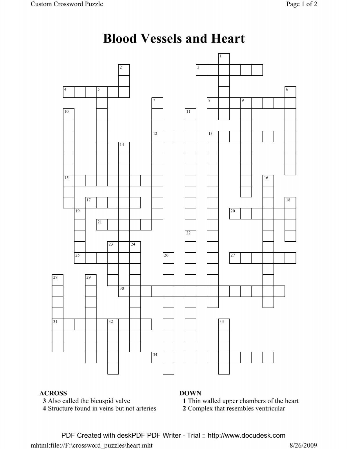 Heart and blood vessels crossword puzzle