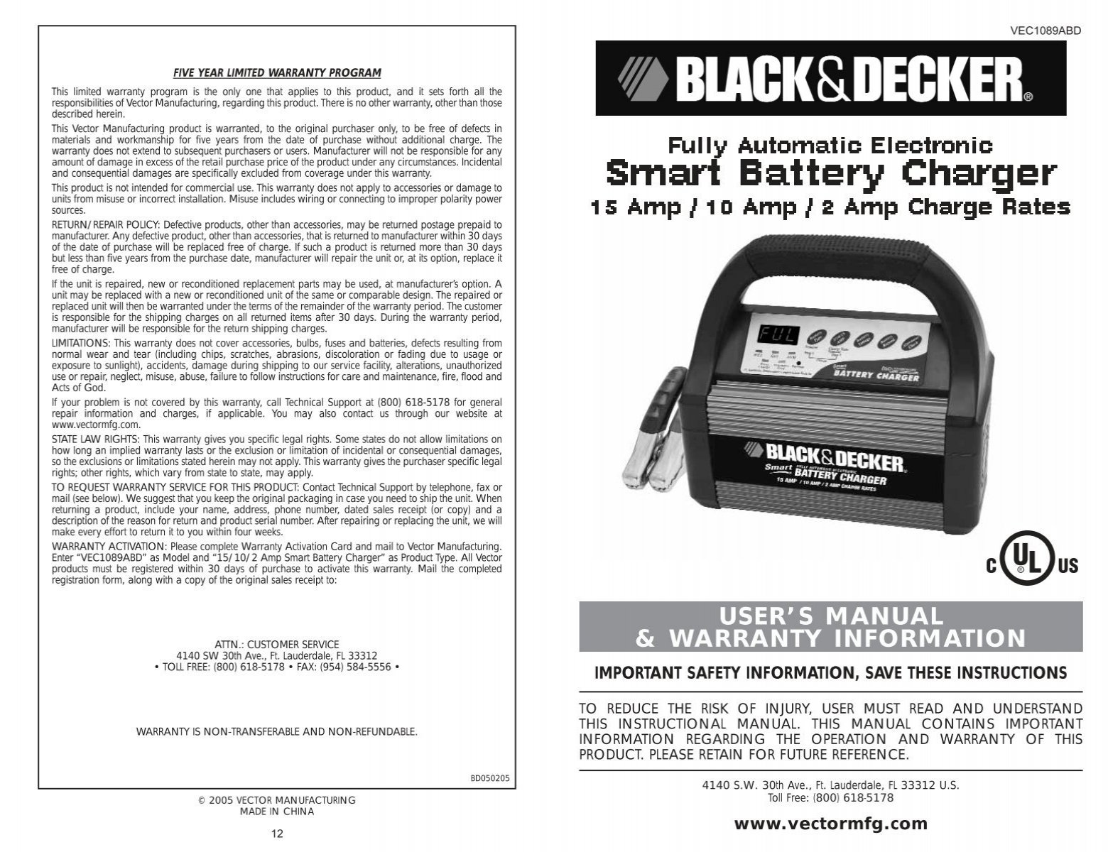 BLACK & DECKER SMART BATTERY CHARGER USER MANUAL Pdf Download