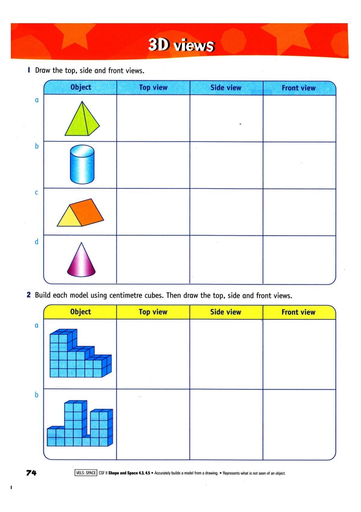 Front, Top, and Side Views of 3D Shapes Worksheets