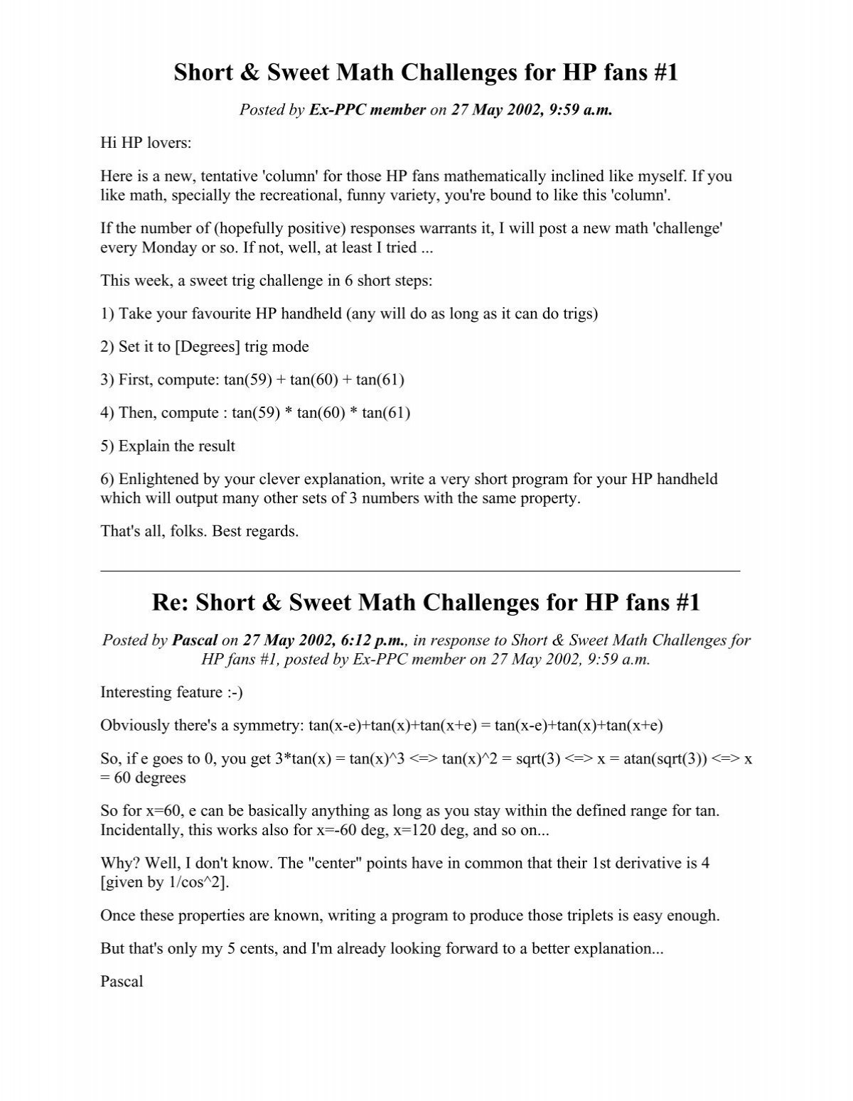 Short & Sweet Math Challenges - The Museum of HP Calculators