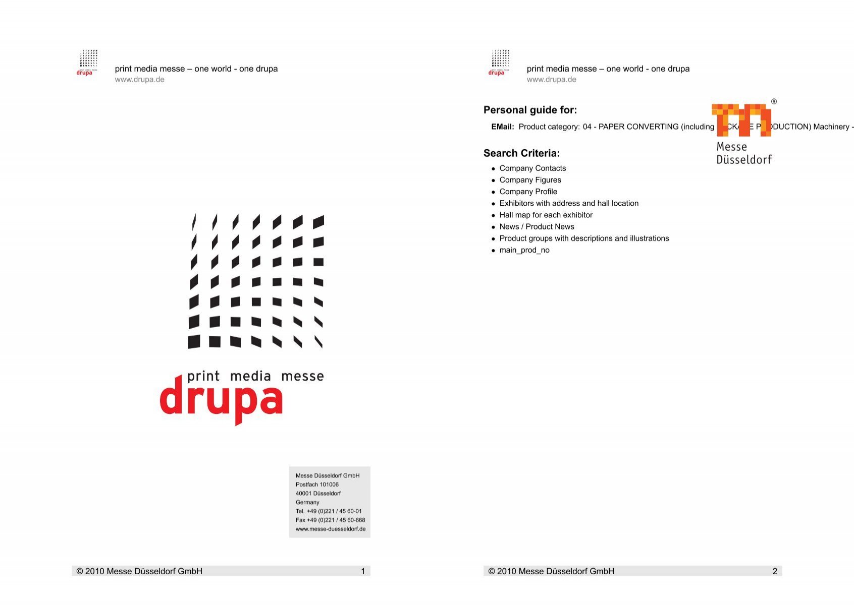 Personal guide for: Search Criteria: - Drupa