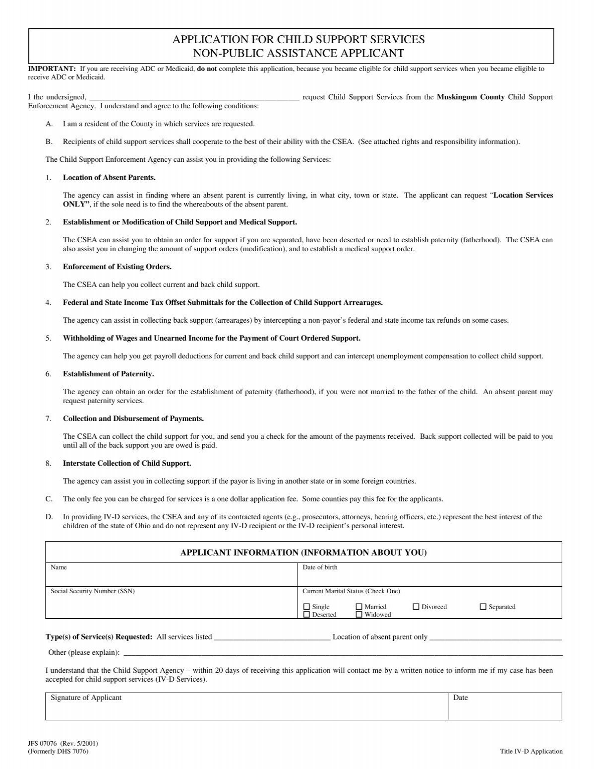 Title IV D Application Clerk of Courts Muskingum County