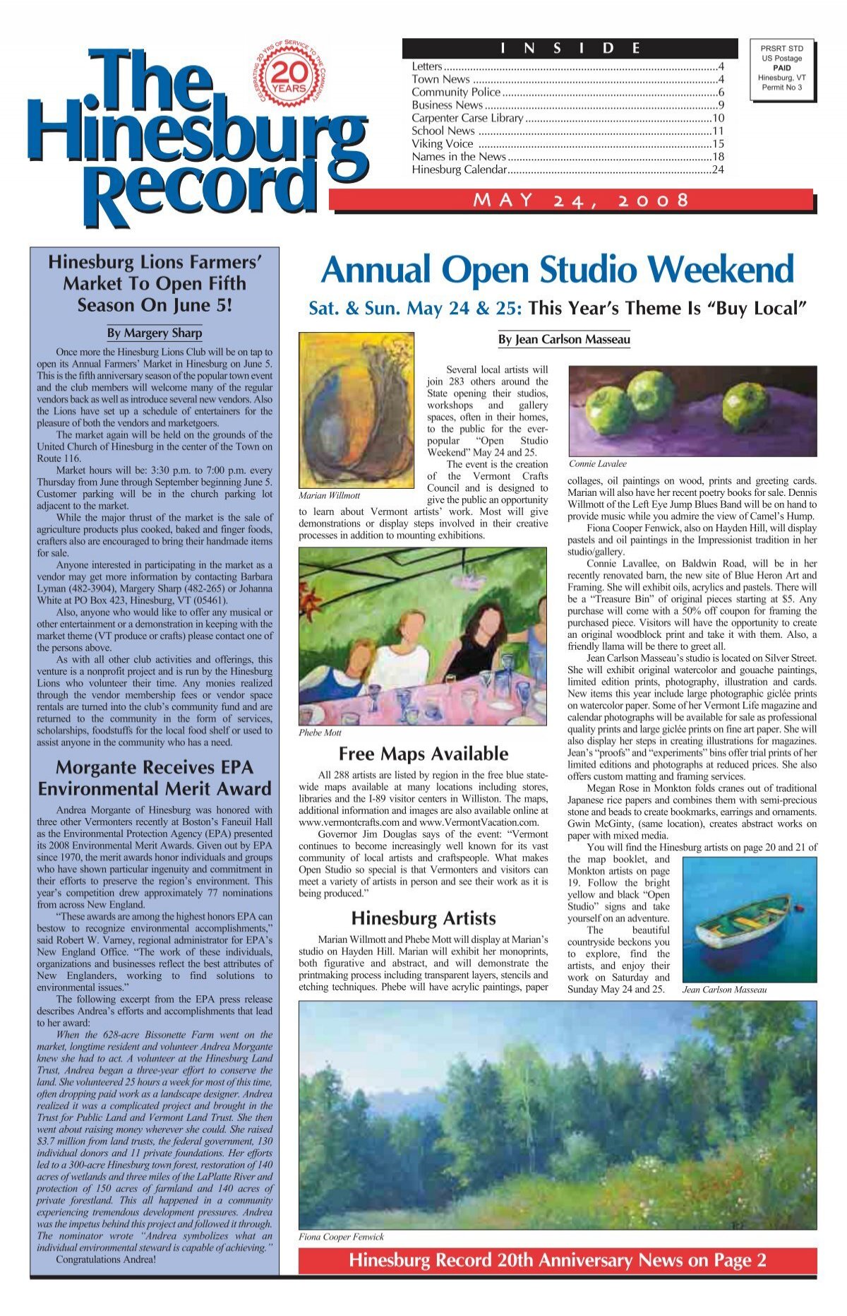 Annual Open Studio Weekend - Hinesburg Record