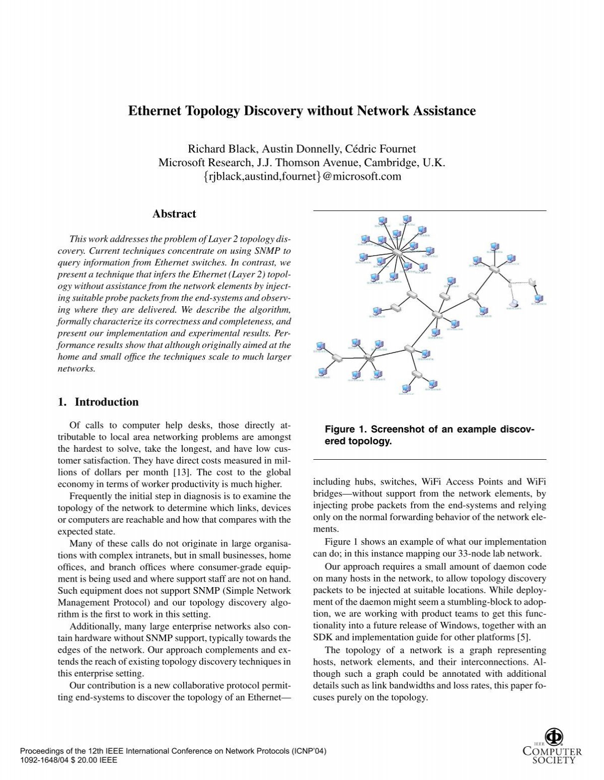 Ethernet Topology Discovery Without Network Assistance Icnp
