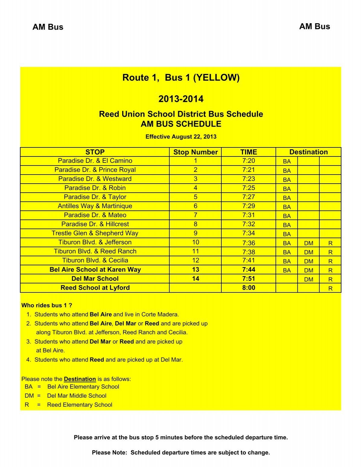 2013-2014 AM Bus Schedules - Reed Union School District