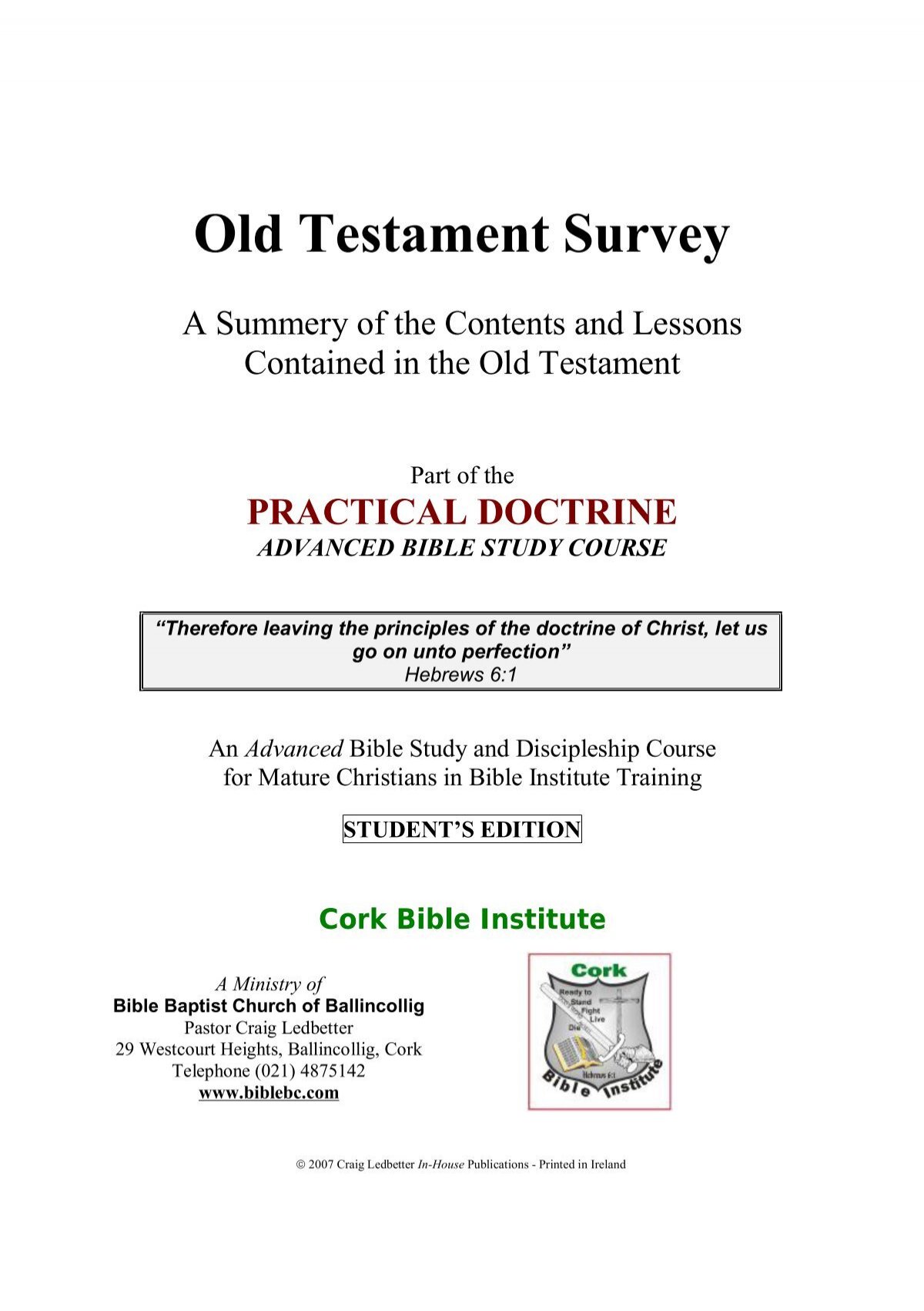 Old Testament Survey Student Pdf Bible Baptist Church Of Blarney