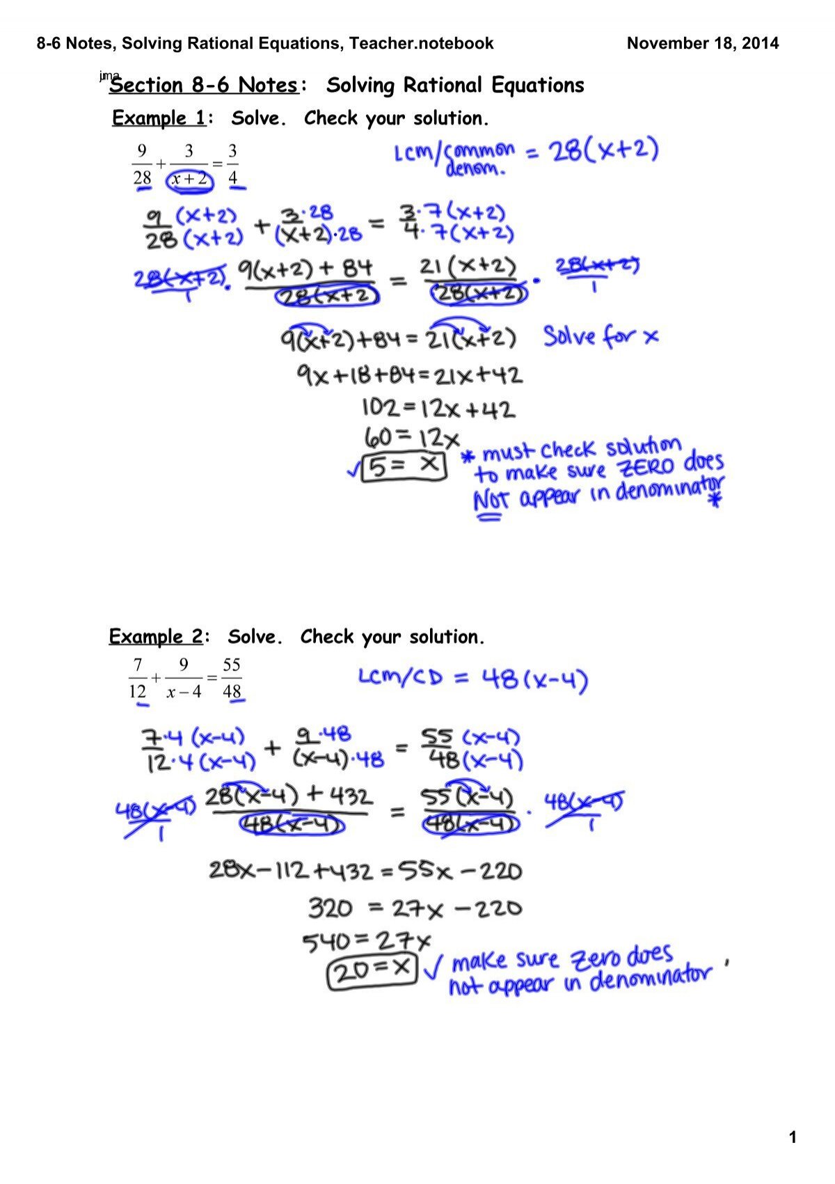 Hw Worksheet 8 6 Solving Rational Equations Algebra 2  solving rational equations worksheet 