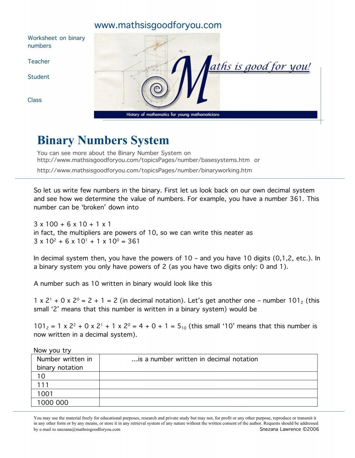 Binary Numbers System Maths Is Good For You