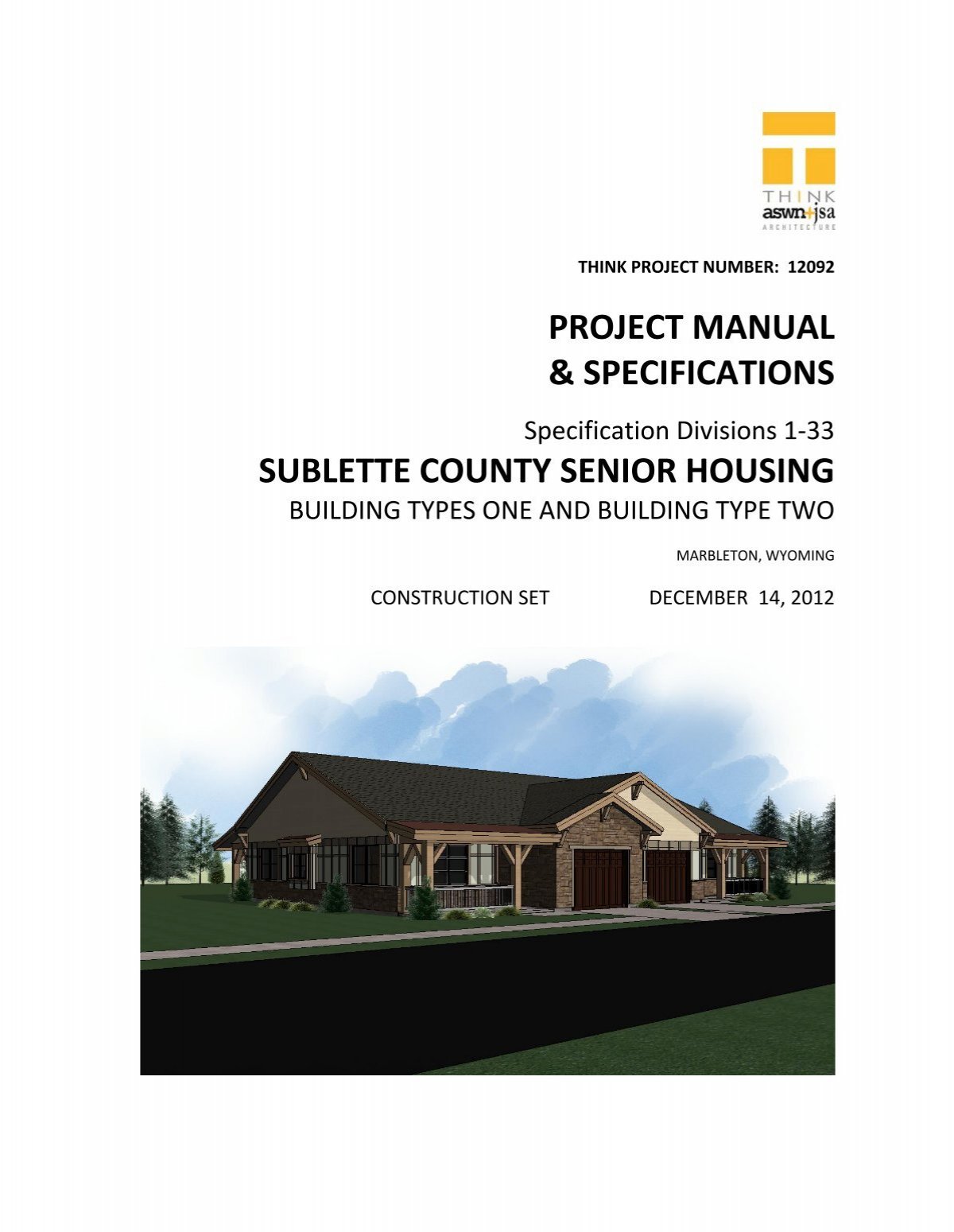 Project Manual Specifications Sublette County Senior Housing
