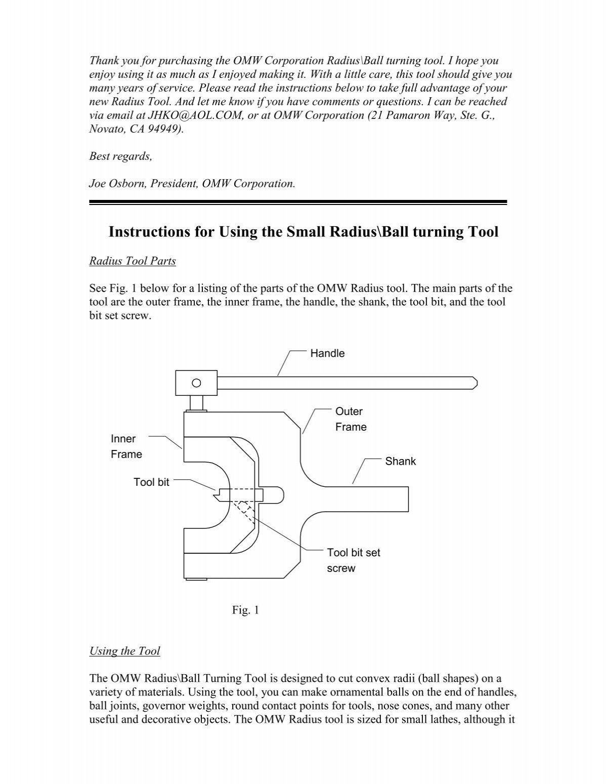 Instructions for Using the Small Radius\Ball turning Tool
