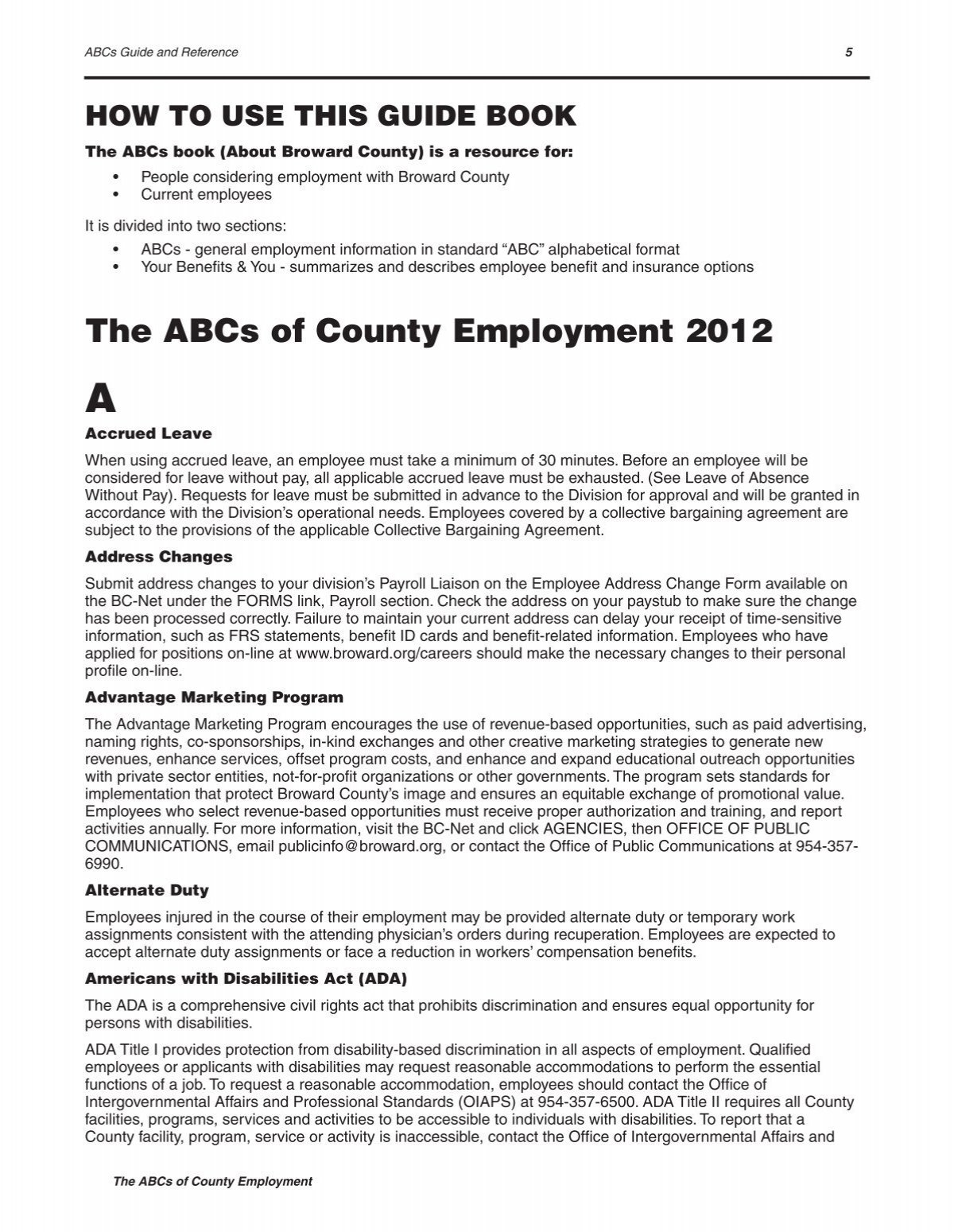 The ABCs of County Employment 2012 Broward County