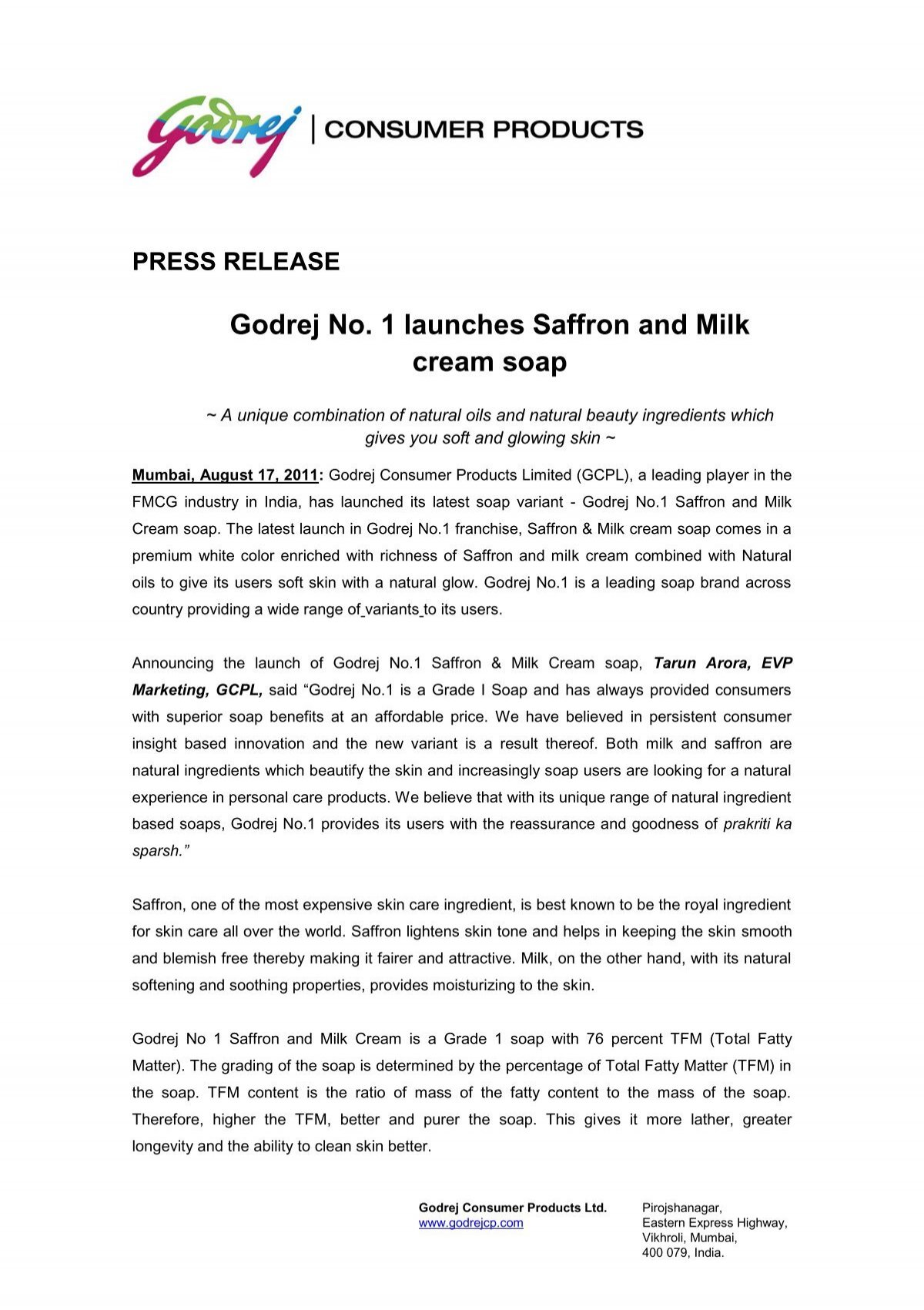 Godrej No 1 Launches Saffron And Milk Cream