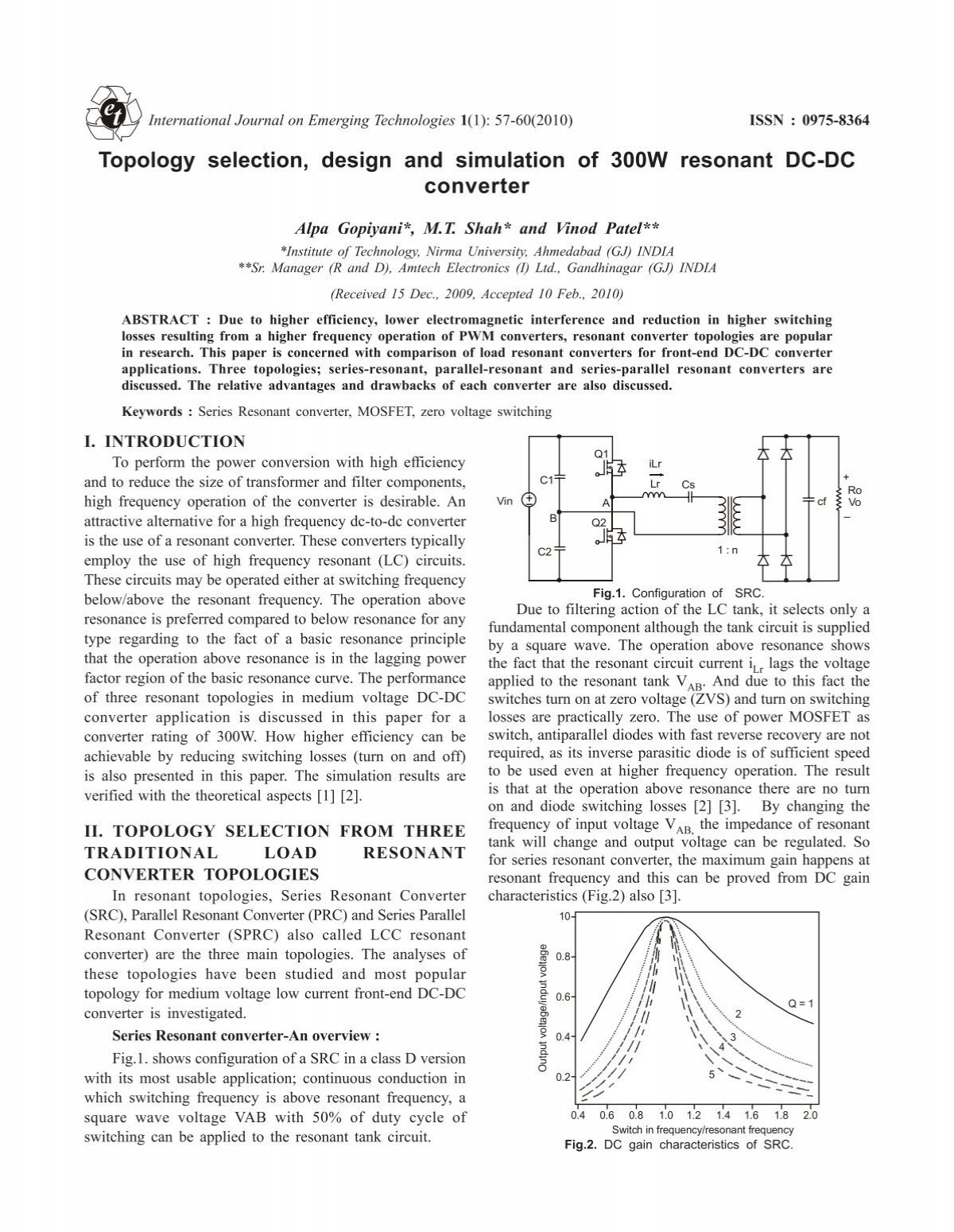 Topology Selection Design And Simulation Of 300w Resonant Dc Dc