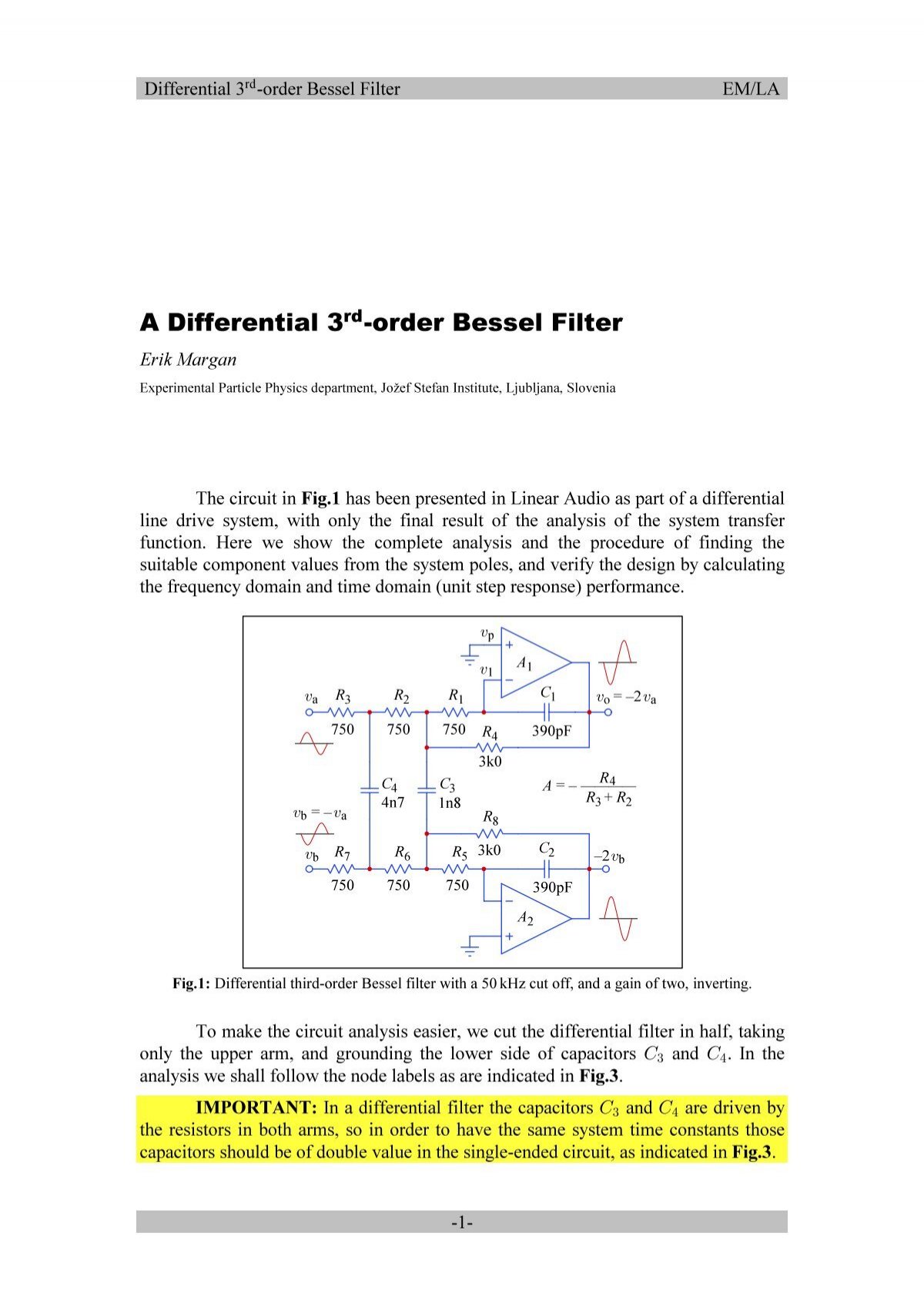 A Differential 3 Order Bessel Filter F9