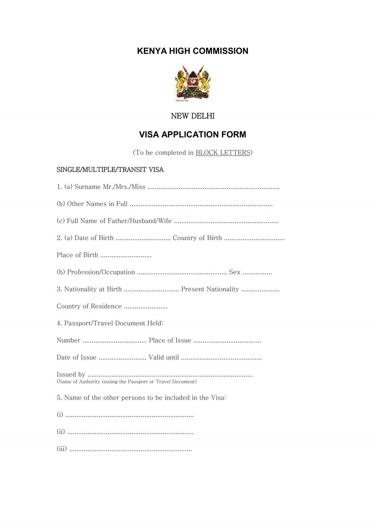 Kenya tourist visa application form - Kenya visa