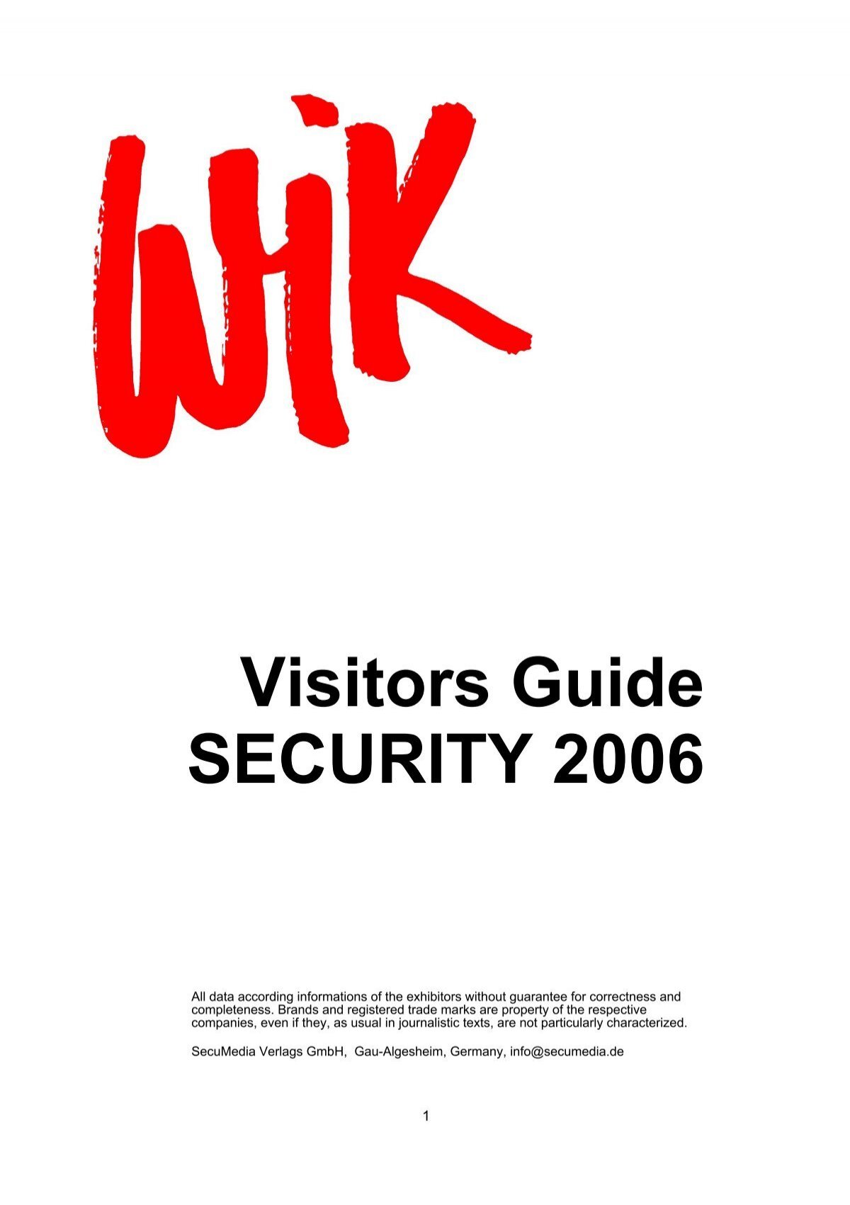Visitors Guide SECURITY 2006 - Security-Forum