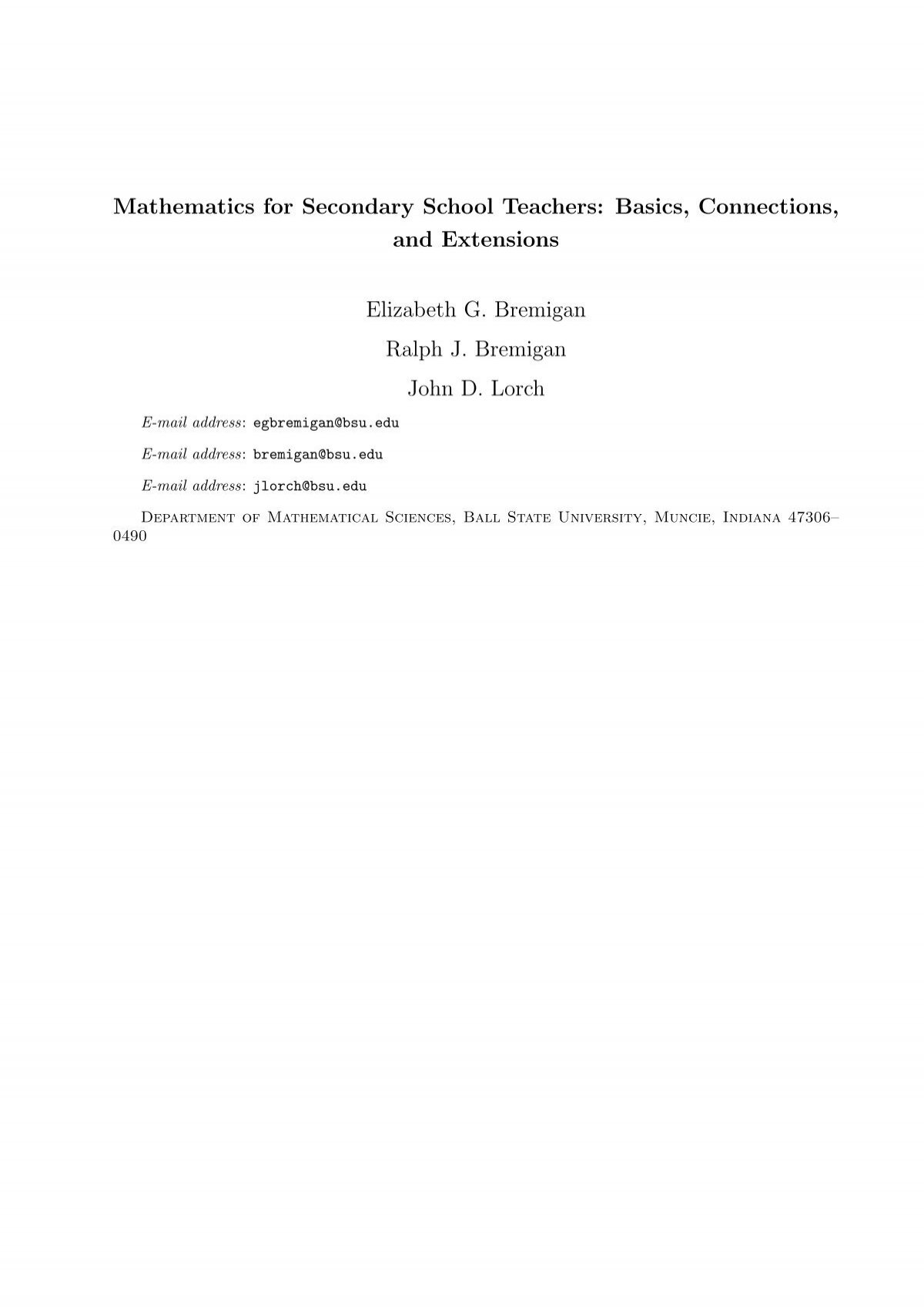 Mathematics for Secondary School Teachers: Basics, Connections 