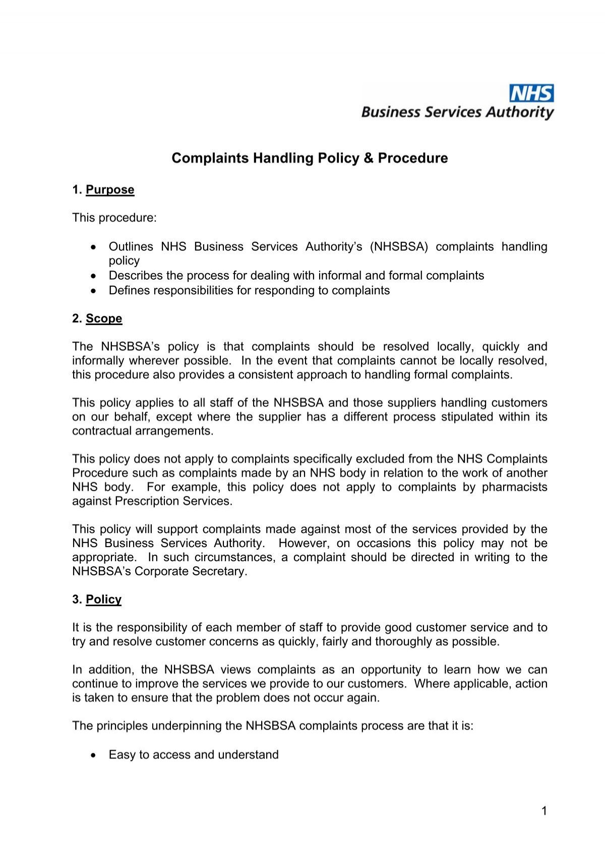 Complaints Handling Policy Amp Procedure Nhs Business Services
