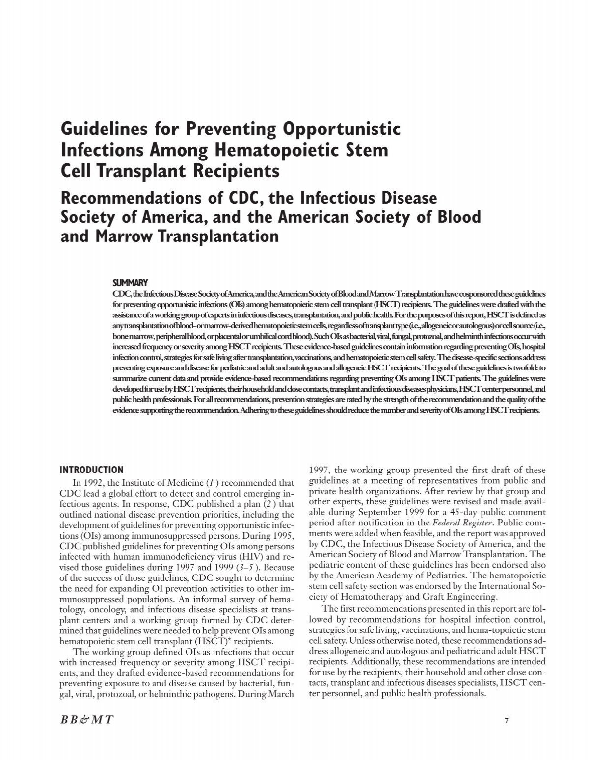 Guidelines for Preventing Opportunistic Infections Among Hematopoietic Stem  Cell Transplant Recipients