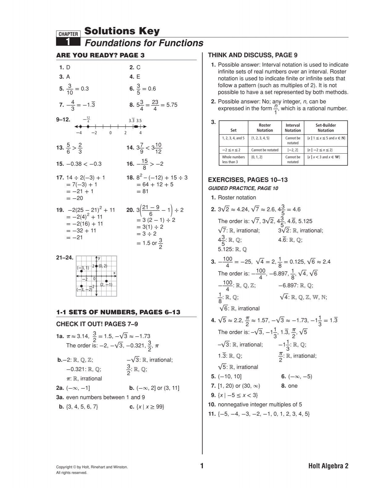 Algebra 2 Ch 1 Text Key Alg 2 1 Solutions Key Pdf Peninsula