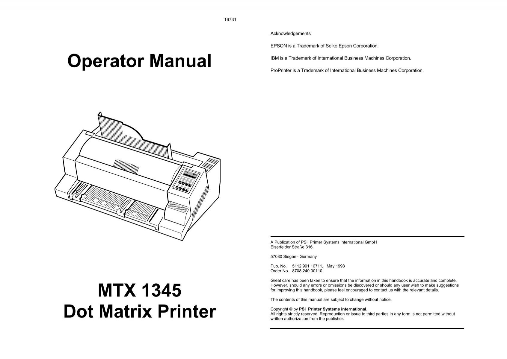 Operator Manual Mtx 1345 Dot Matrix Printer Visara International