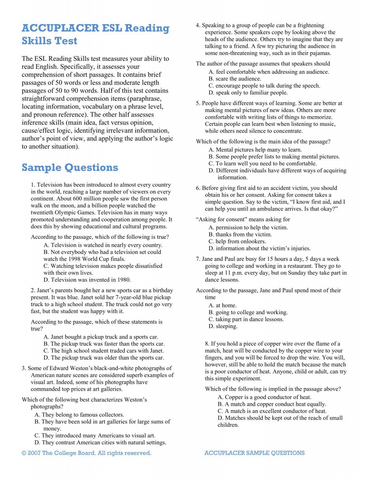 accuplacer-esl-reading-skills-test-sample-questions