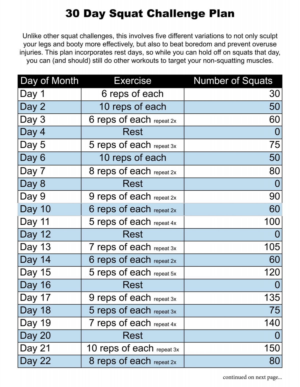30 day leg challenge printable