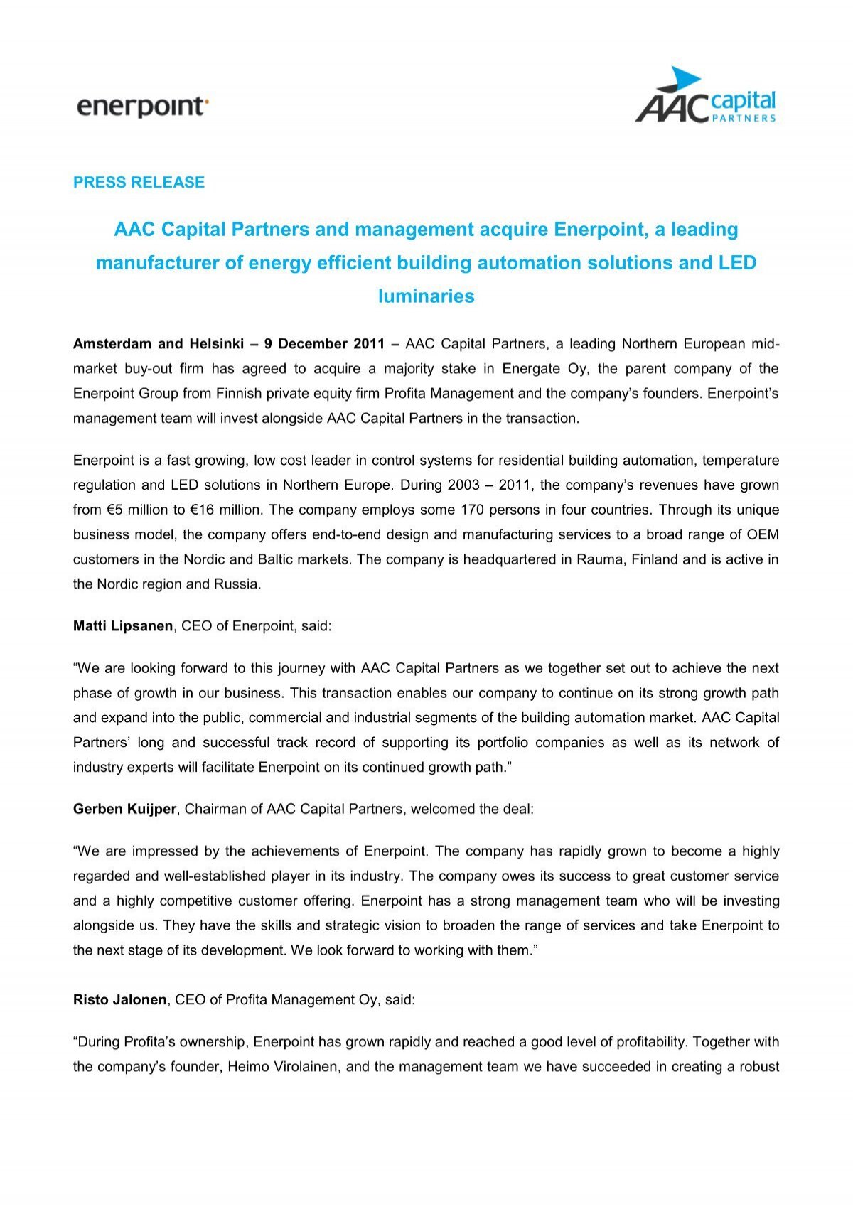 c Capital Partners And Management Acquire Enerpoint A