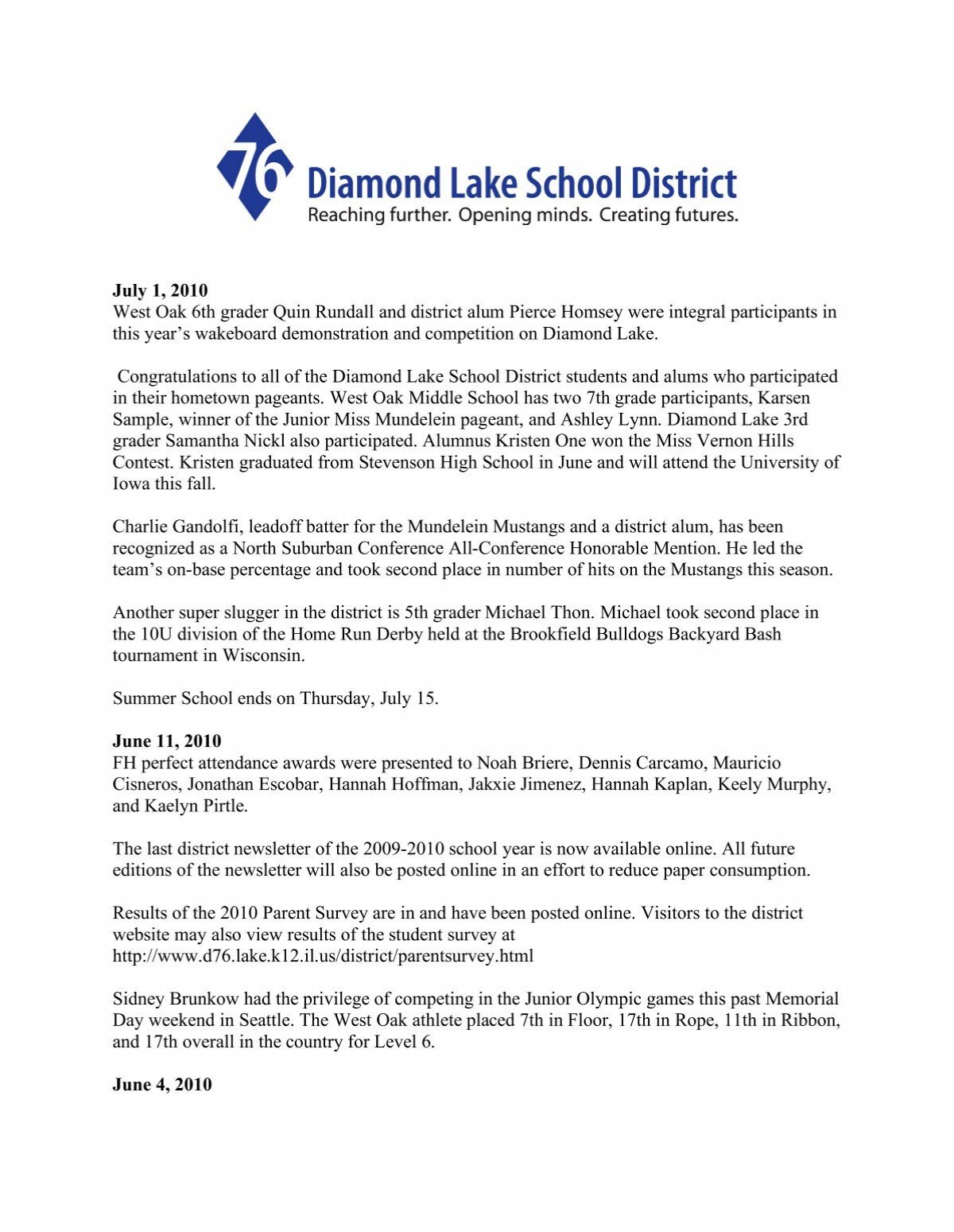July 1 10 Diamond Lake School District 76