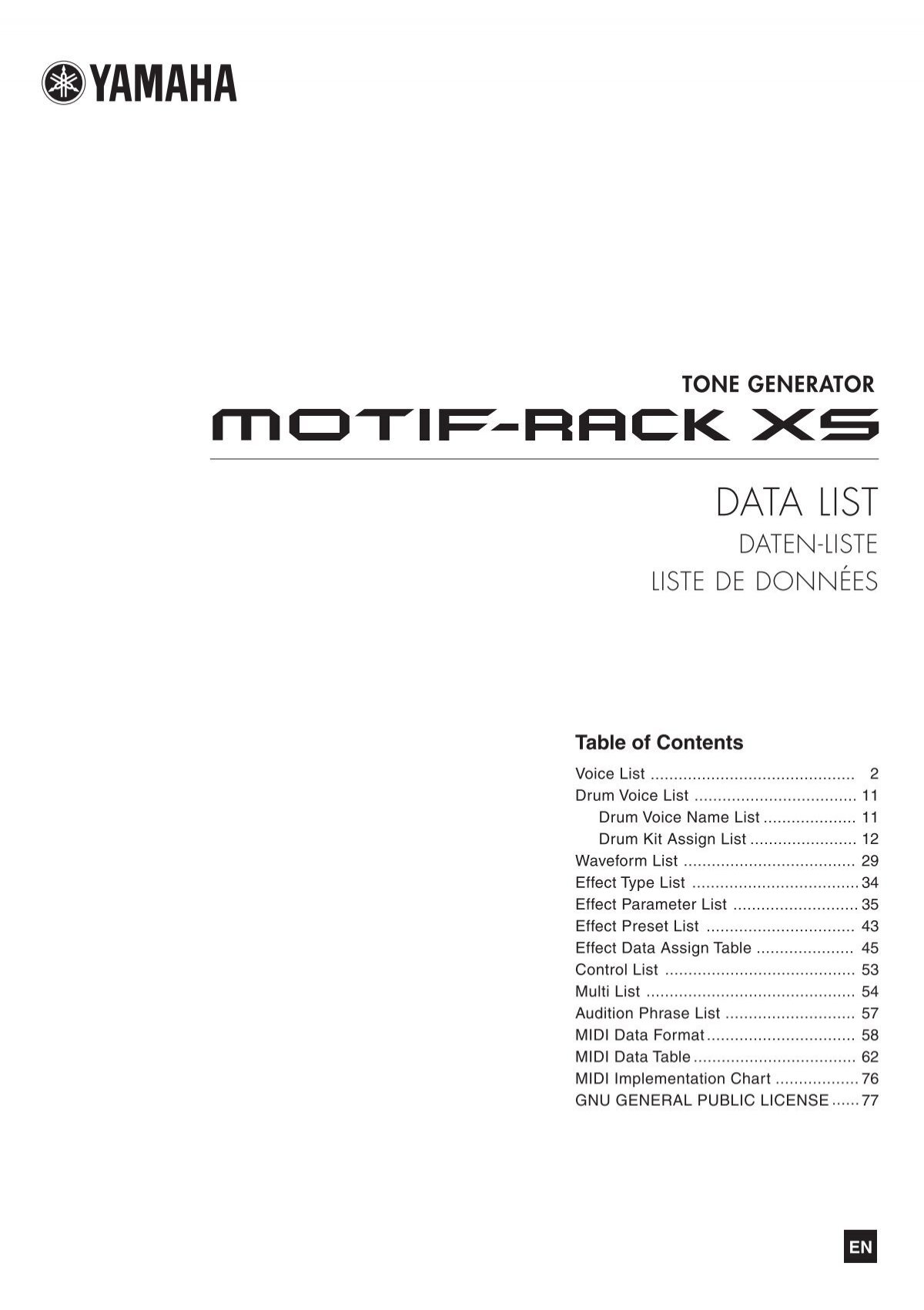 MOTIF-RACK XS Data List - Yamaha