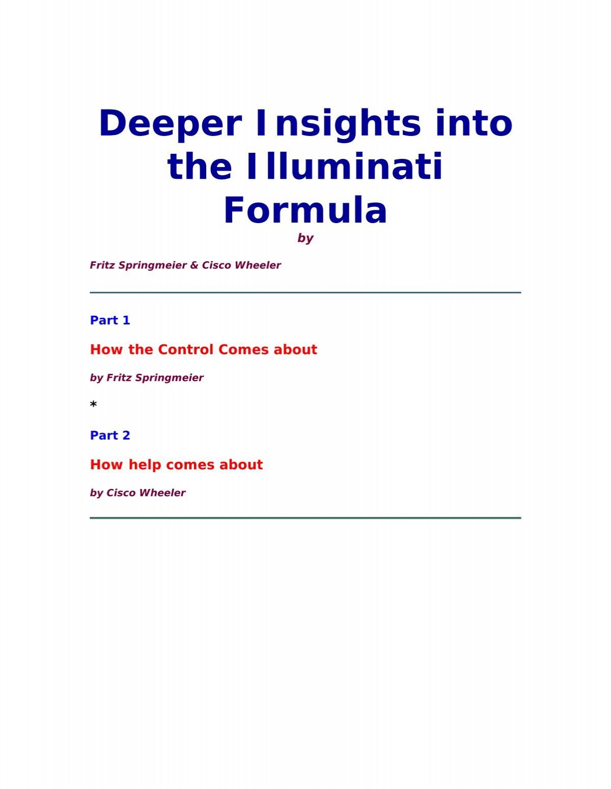 Deeper Insights Into The Illuminati Forumula By Fritz Springmier Pdf - roblox id codes for illuminati trap remix