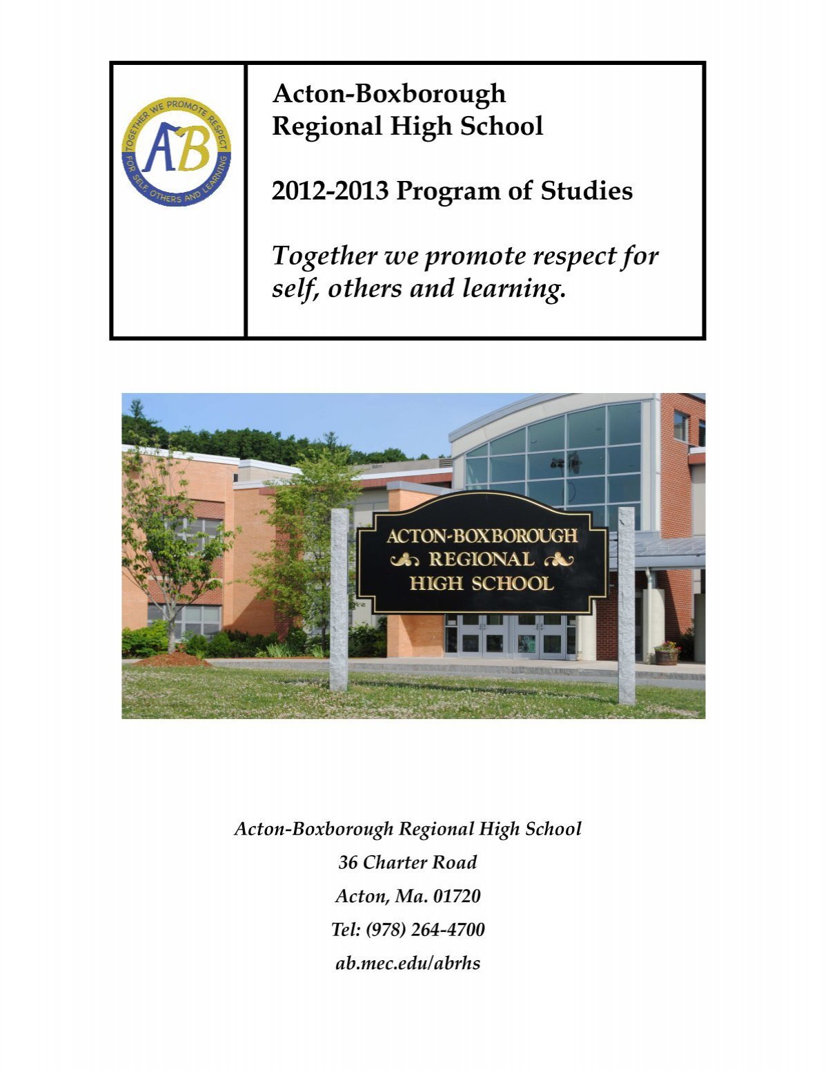Program of Studies Acton Boxborough Regional School District