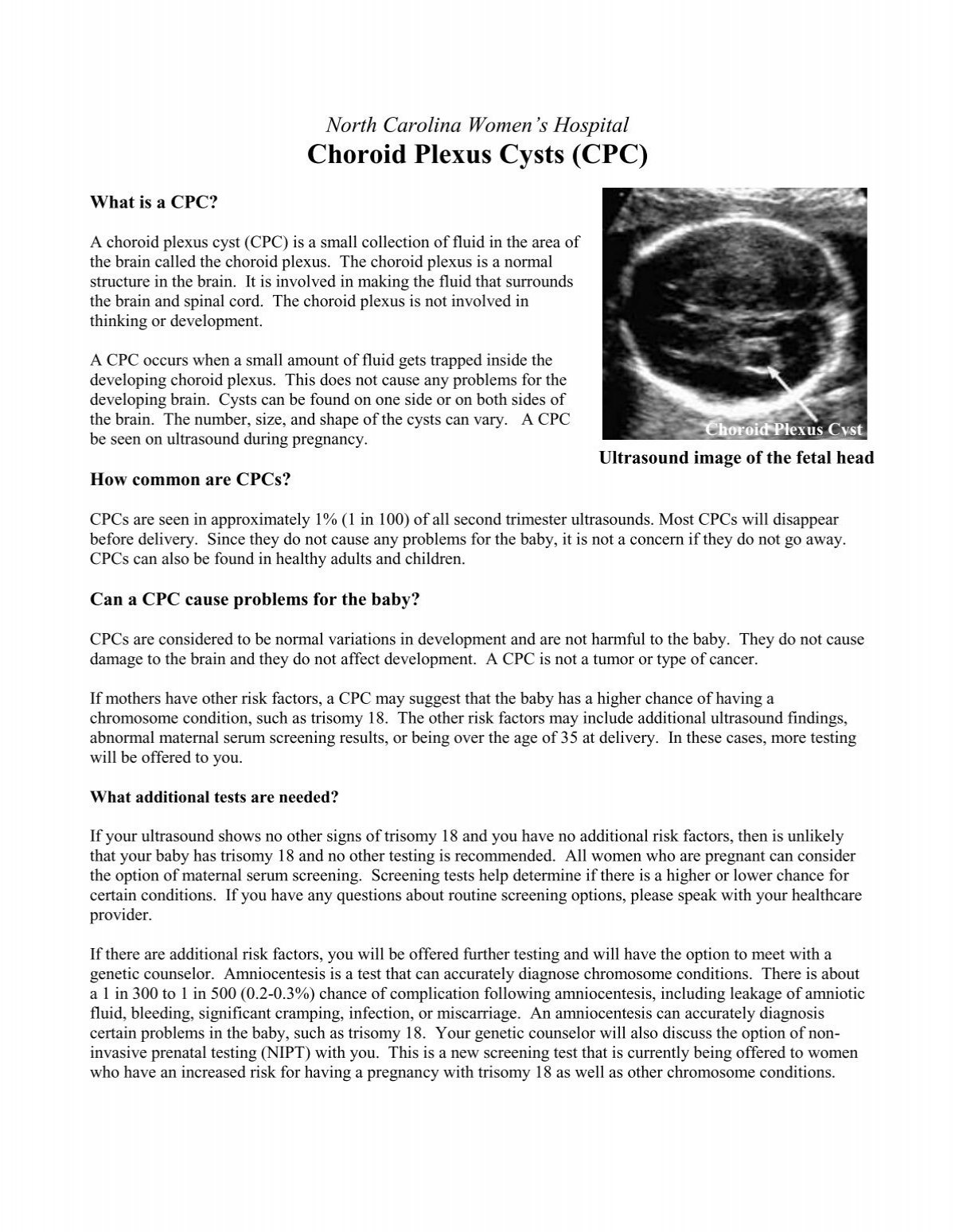 choroid plexus cyst trisomy 18