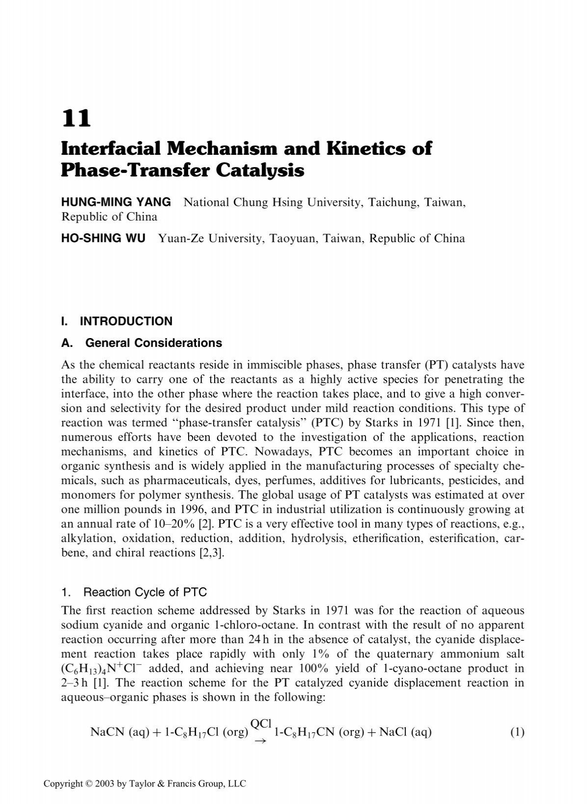11 Interfacial Mechanism And Kinetics Of Phase Transfer Catalysis