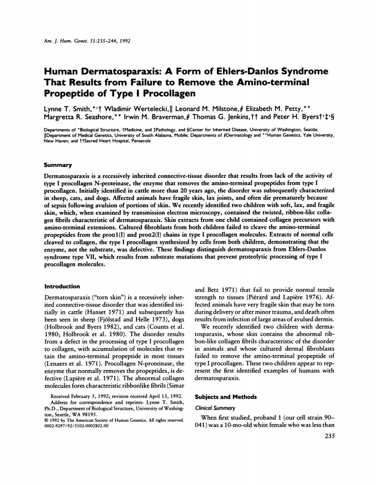 Human Dermatosparaxis A Form Of Ehlers Danlos Syndrome That