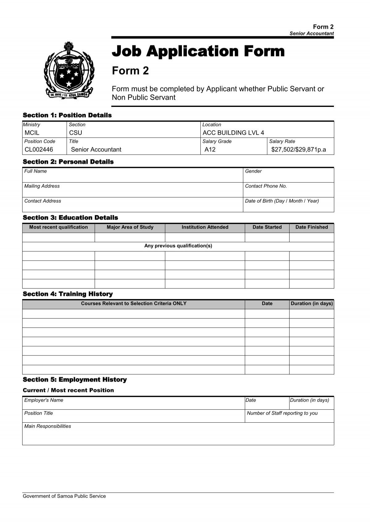 Standard Job Application Form Printable Pdf 5076